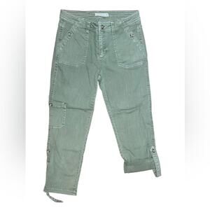 TGLA Green Cropped Or Unrolled Button Strap Pants Size 27 Boho Casual Granola